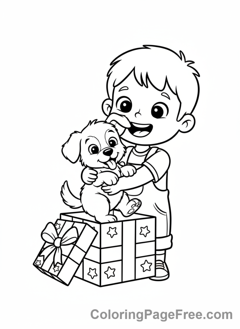 Gift coloring page - Child pet gift