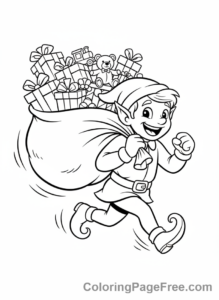Gift coloring page - Elf delivering gifts