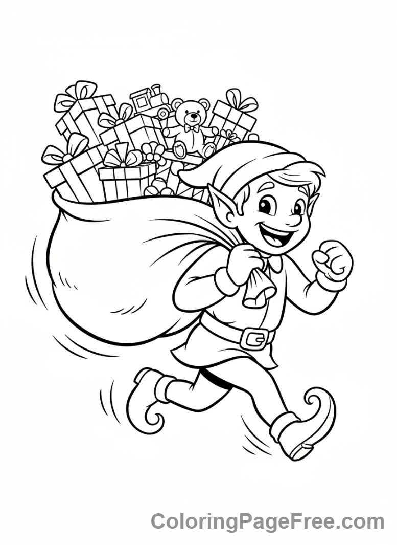 Gift coloring page - Elf delivering gifts