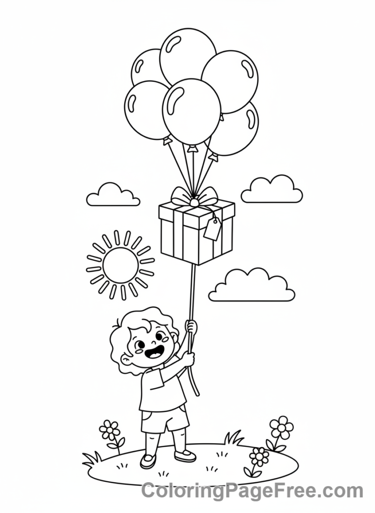Gift coloring page - Flying balloon gift