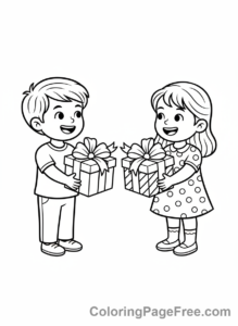 Gift coloring page - Friends exchanging gifts