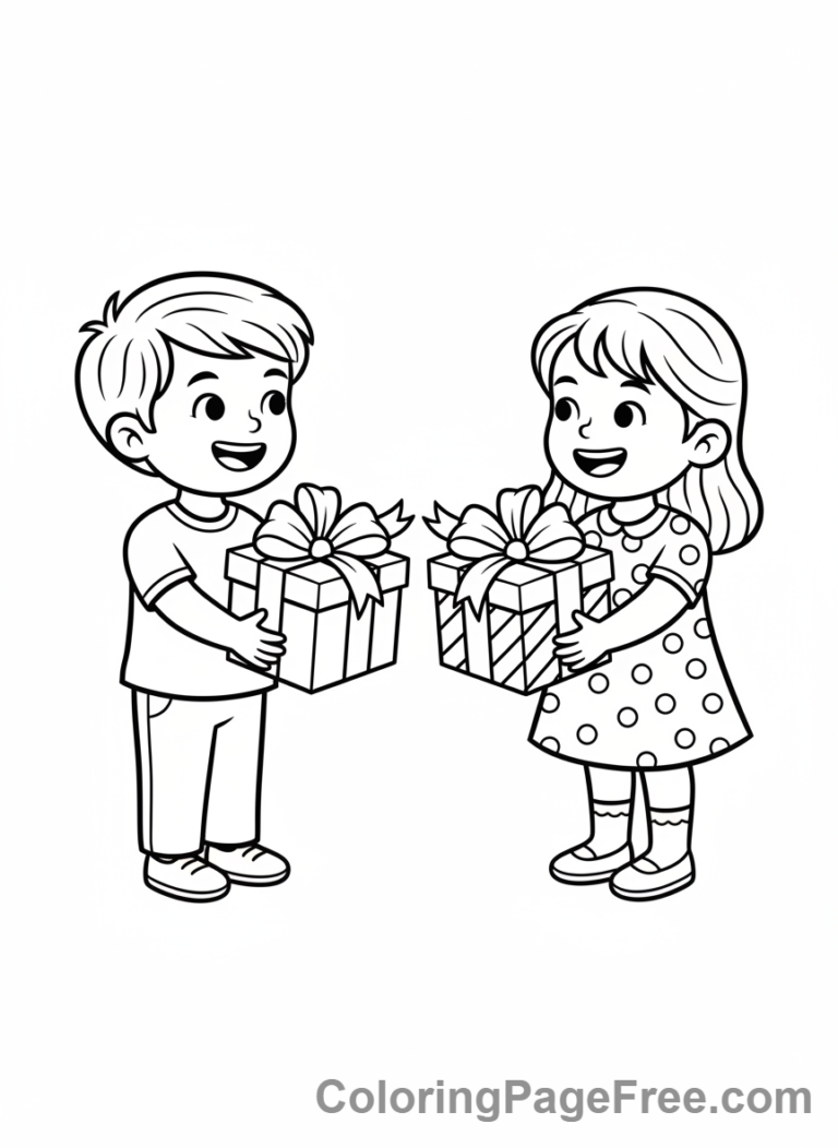 Gift coloring page - Friends exchanging gifts