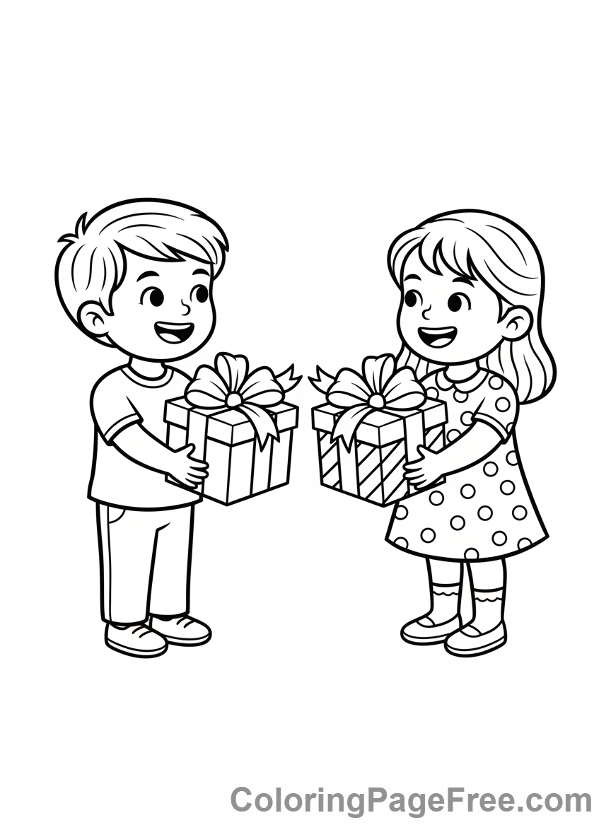 Gift coloring page - Friends exchanging gifts