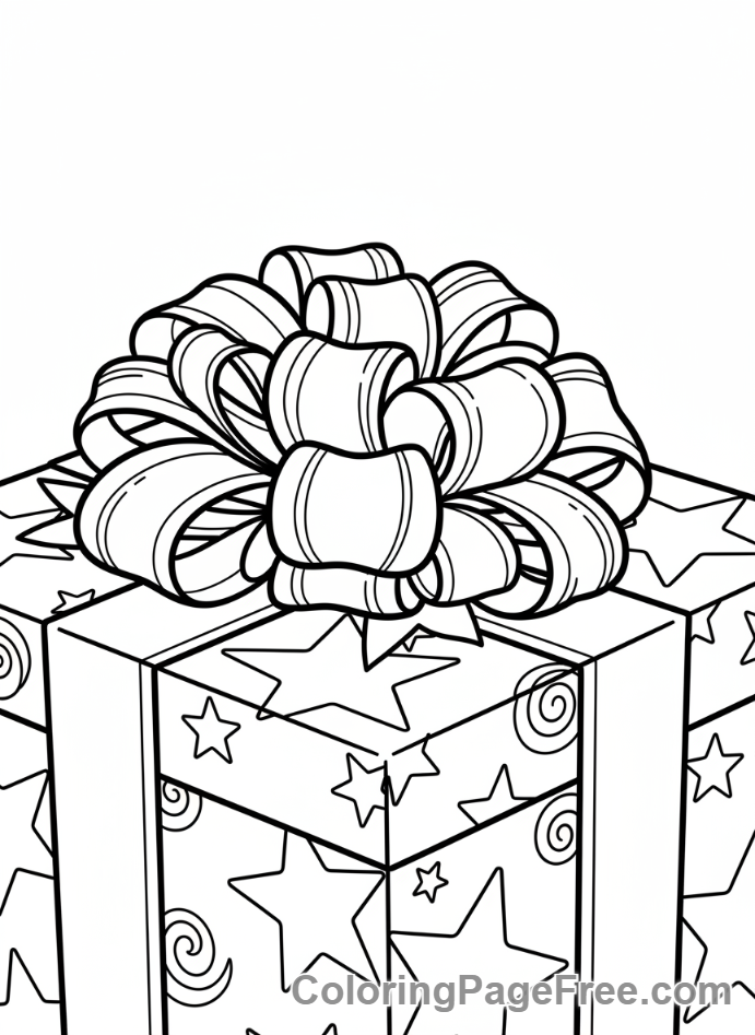 Gift coloring page - Gift box with bow