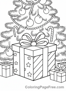Gift coloring page - Gift under tree
