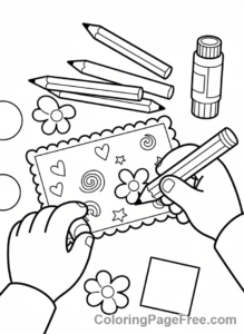Gift coloring page - Making handmade gift