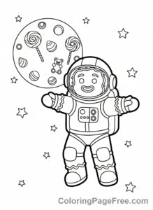 Gingerbread coloring page - Gingerbread astronaut moon