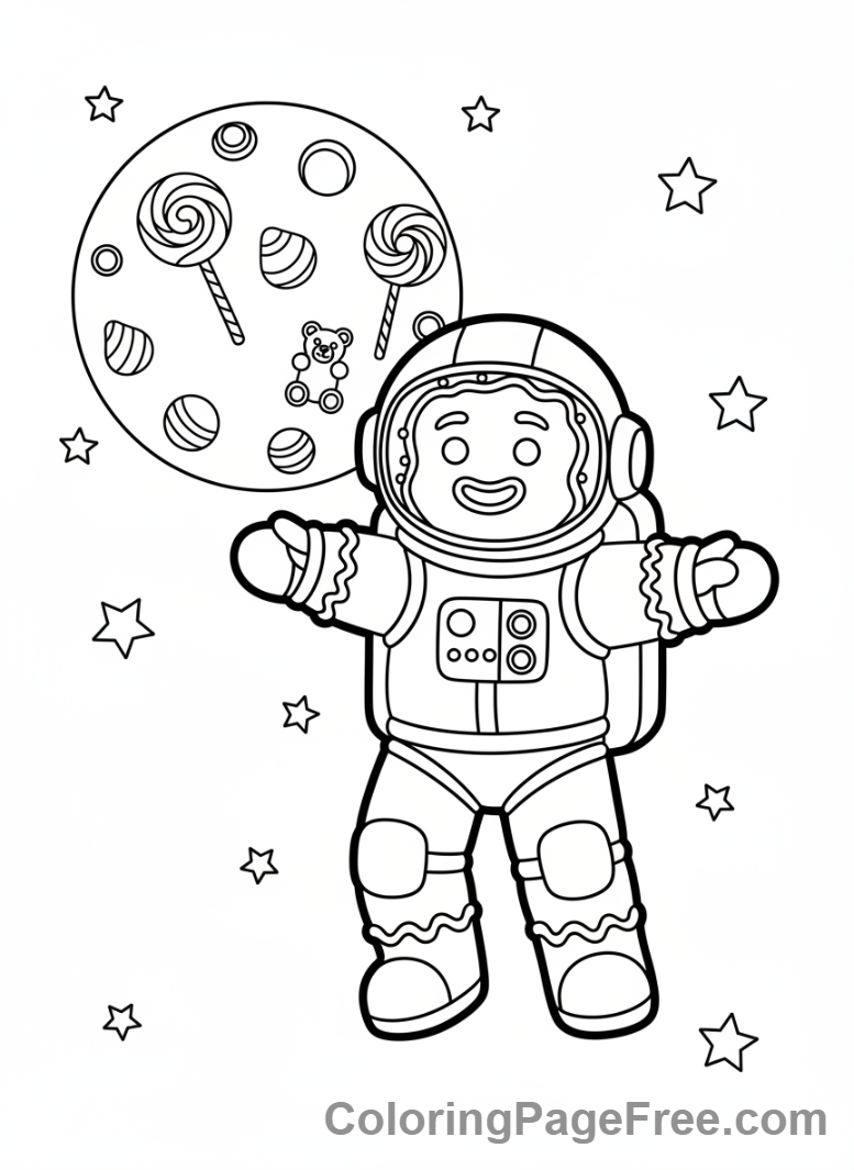 Gingerbread coloring page - Gingerbread astronaut moon