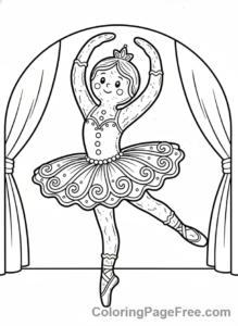 Gingerbread coloring page - Gingerbread ballerina dancing