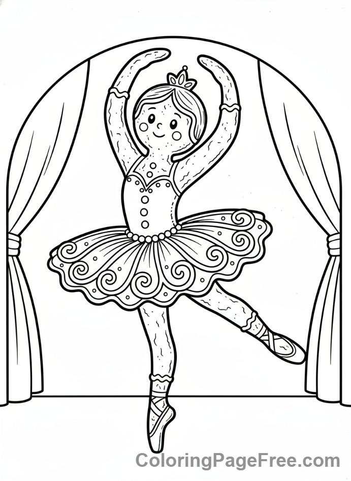Gingerbread coloring page - Gingerbread ballerina dancing