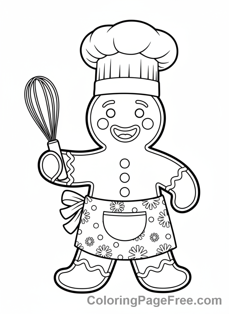 Gingerbread coloring page - Gingerbread chef smiling