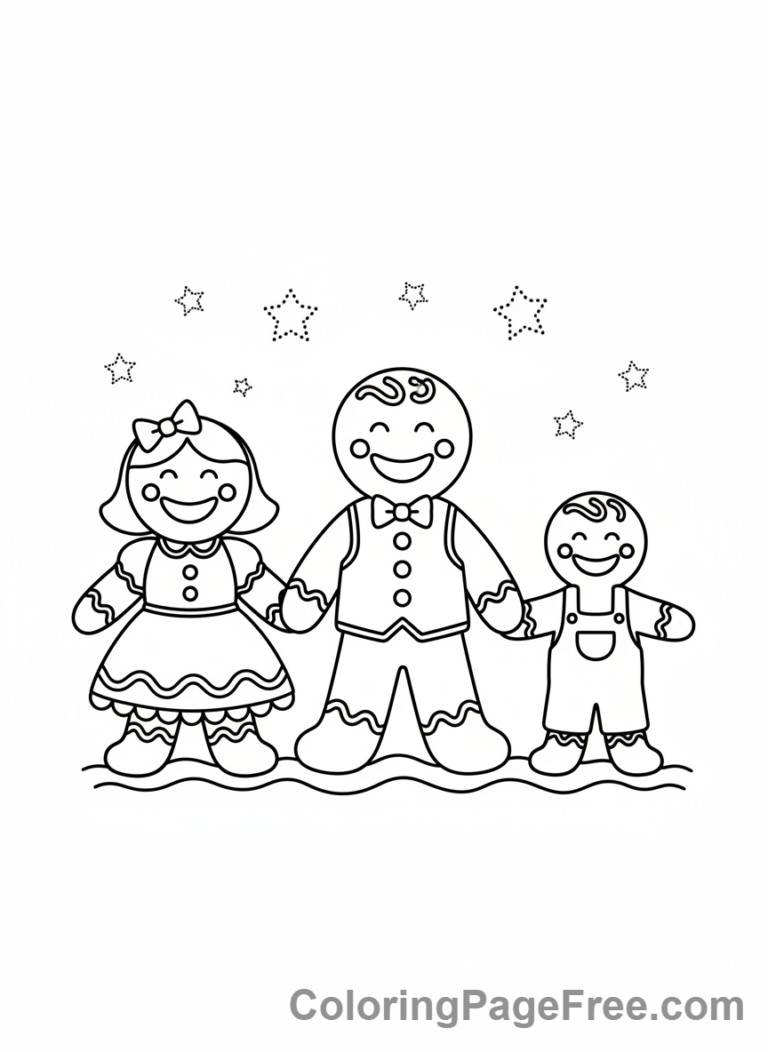 Gingerbread coloring page - Gingerbread family smiling