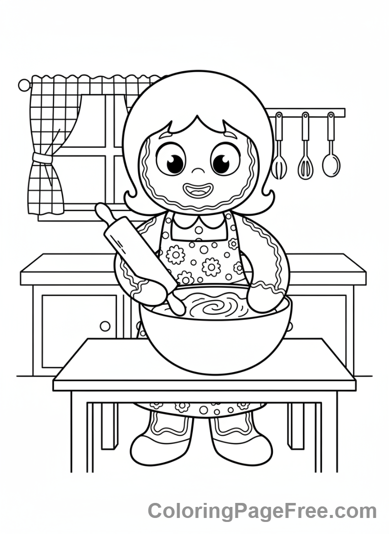 Gingerbread coloring page - Gingerbread girl baking