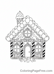 Gingerbread coloring page - Gingerbread house decorated