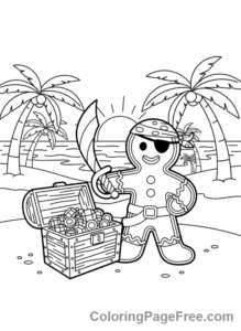 Gingerbread coloring page - Gingerbread pirate treasure