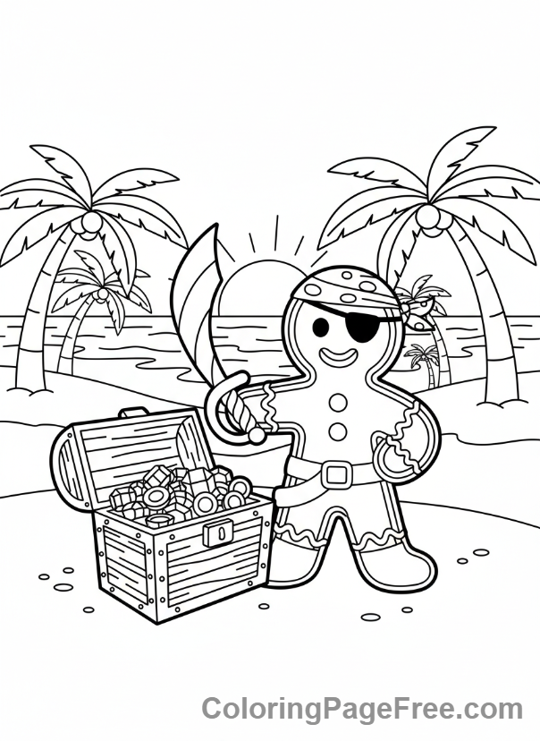 Gingerbread coloring page - Gingerbread pirate treasure