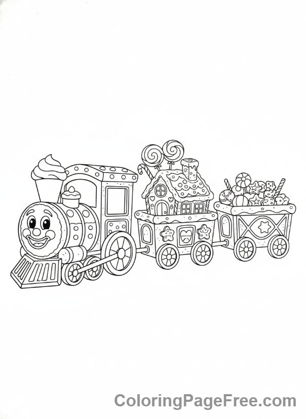 Gingerbread coloring page - Gingerbread train smiling