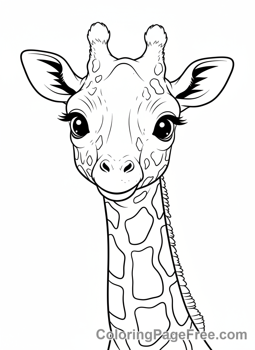 Cute baby giraffe portrait coloring page