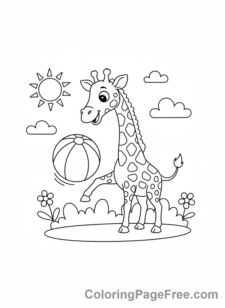 Giraffe coloring page - Giraffe Playing Ball