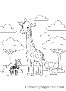 Giraffe coloring page - Giraffe Savanna Friends