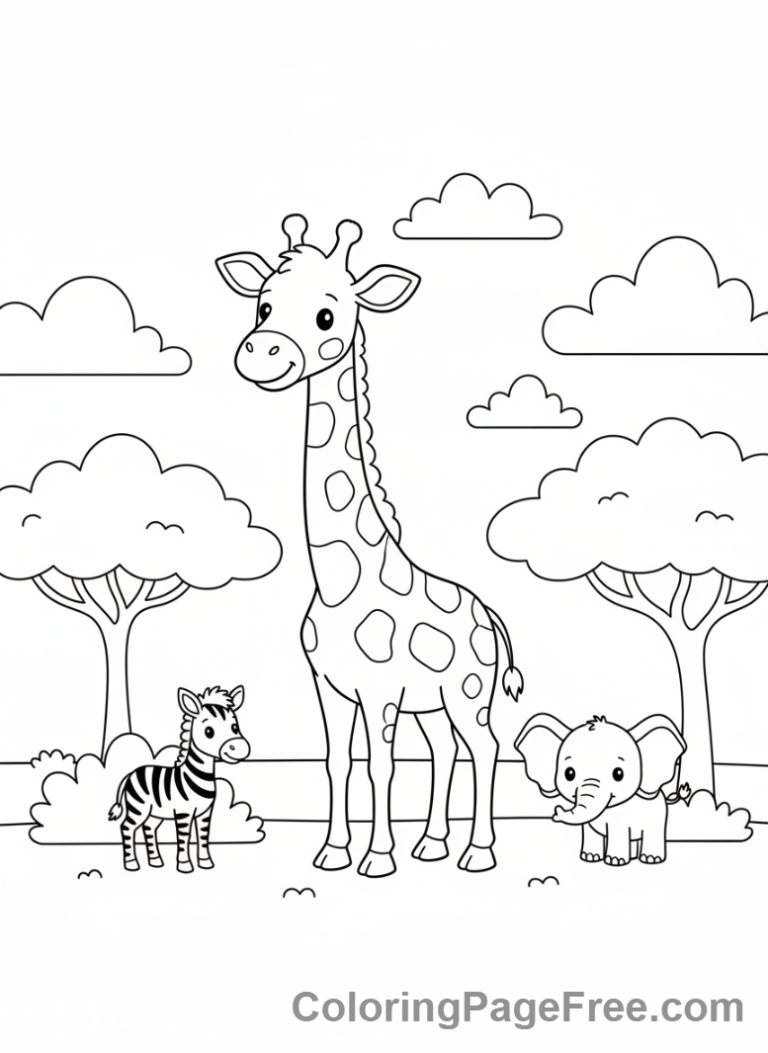 Giraffe coloring page - Giraffe Savanna Friends