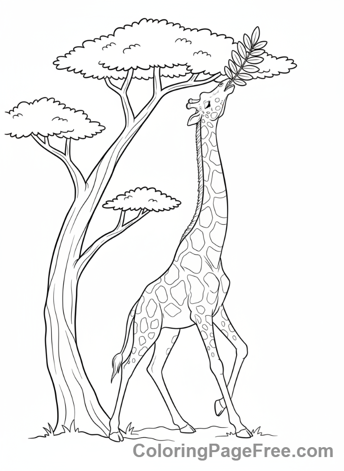 Giraffe stretching neck coloring page