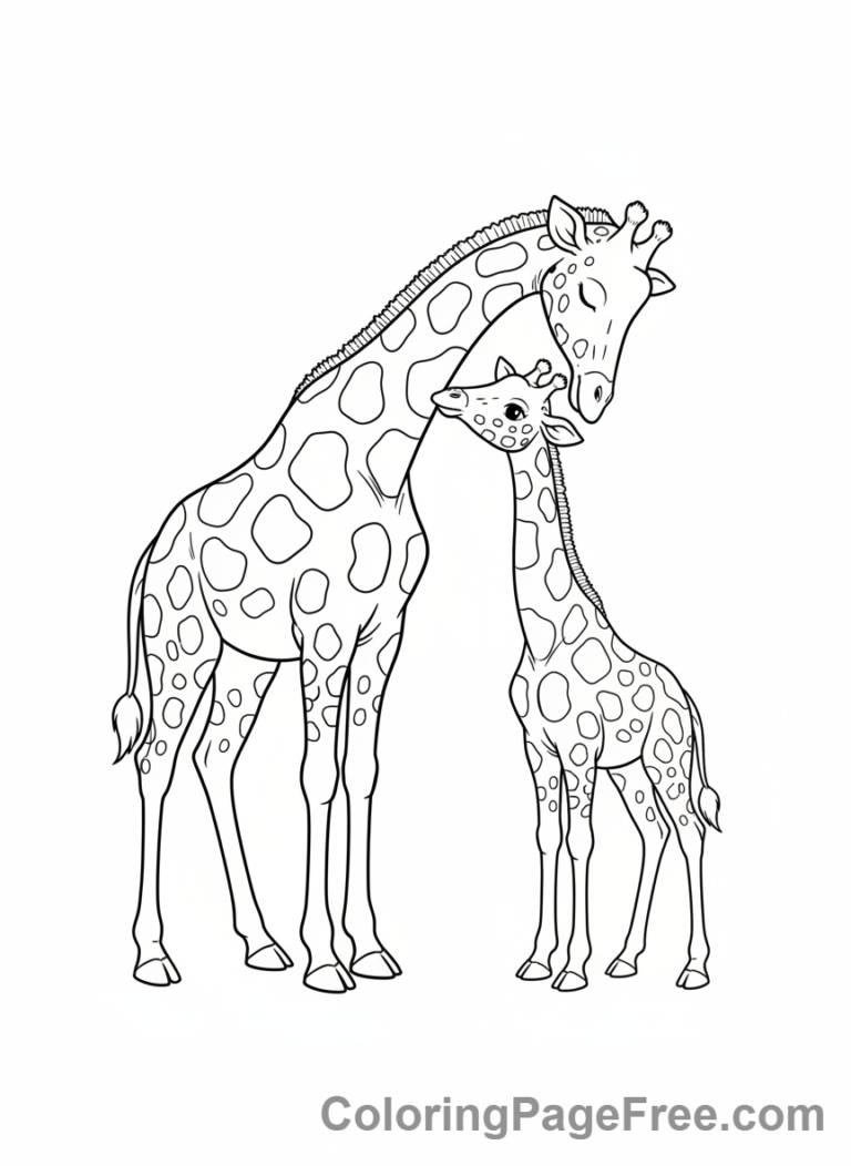 Giraffe coloring page - Mother Baby Giraffes