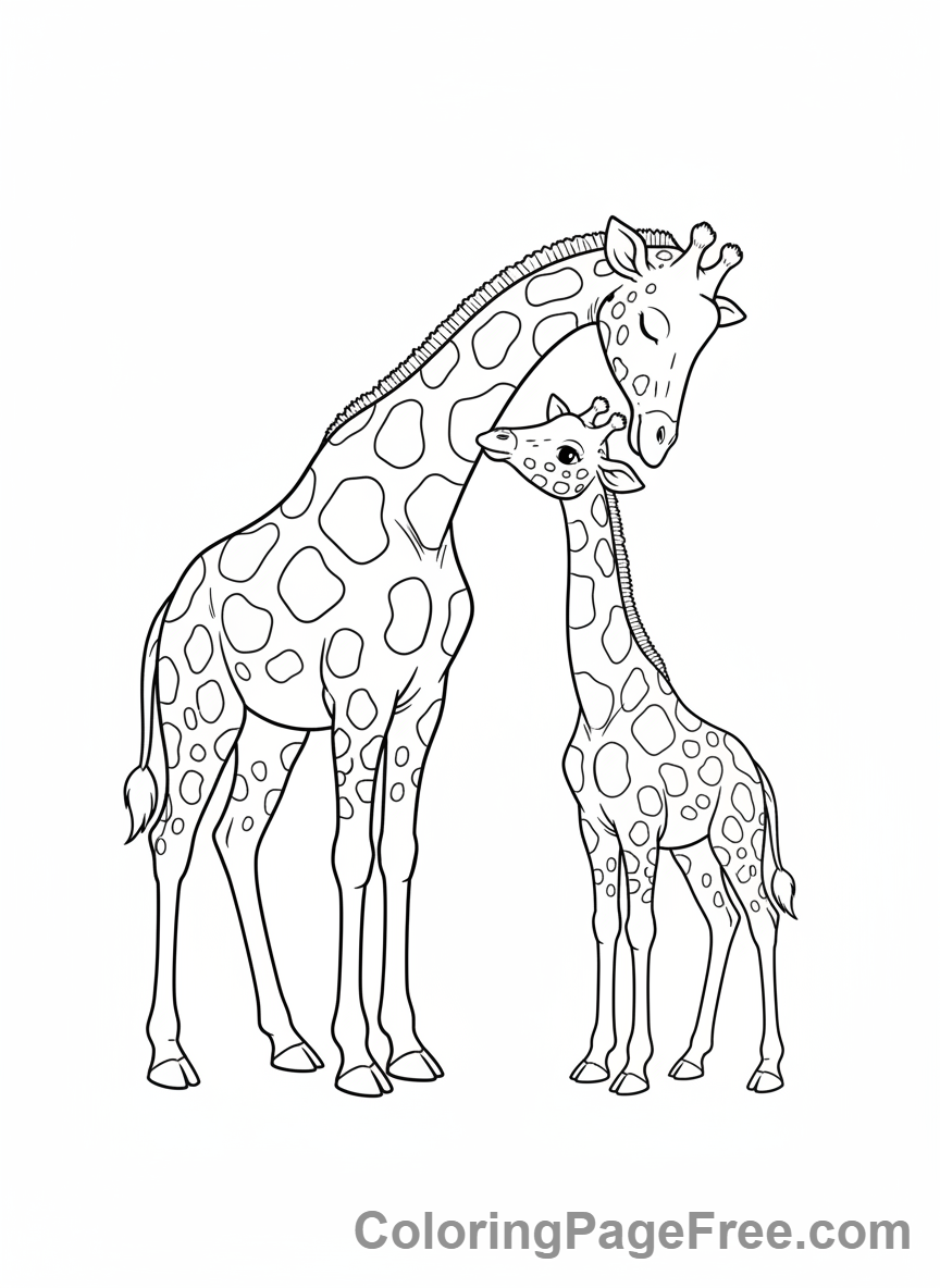 Mother and baby giraffe coloring page