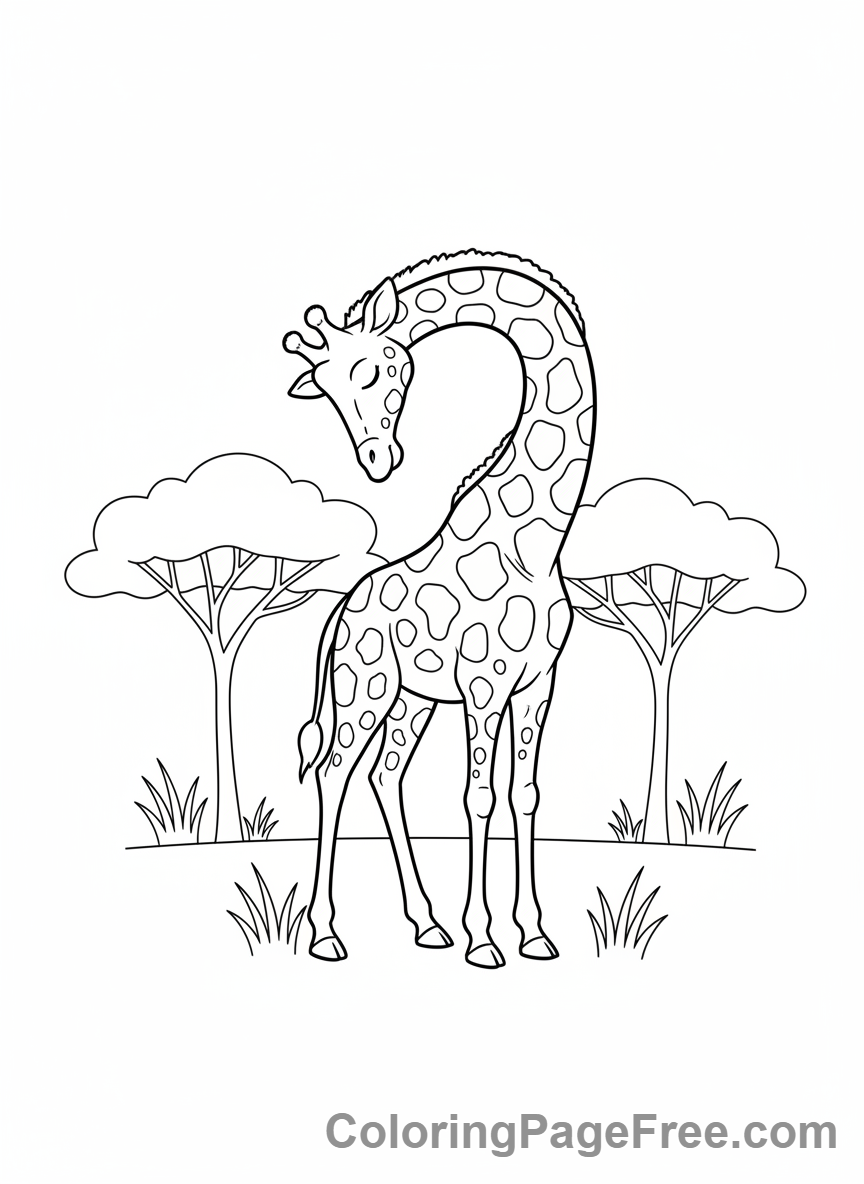 Sleeping giraffe coloring page