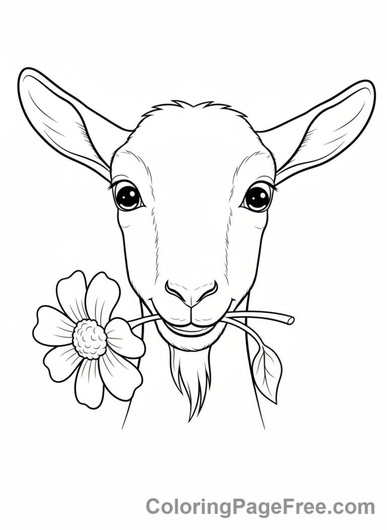Goat coloring page - Goat chewing flower