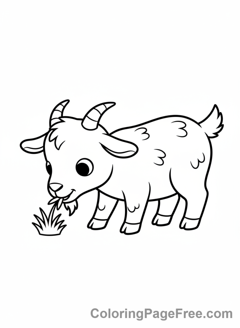 Goat coloring page - Goat eating grass