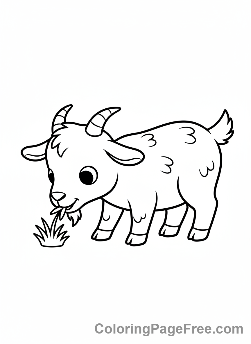 Goat coloring page - Goat eating grass