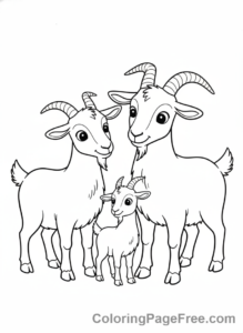 Goat coloring page - Goat family together