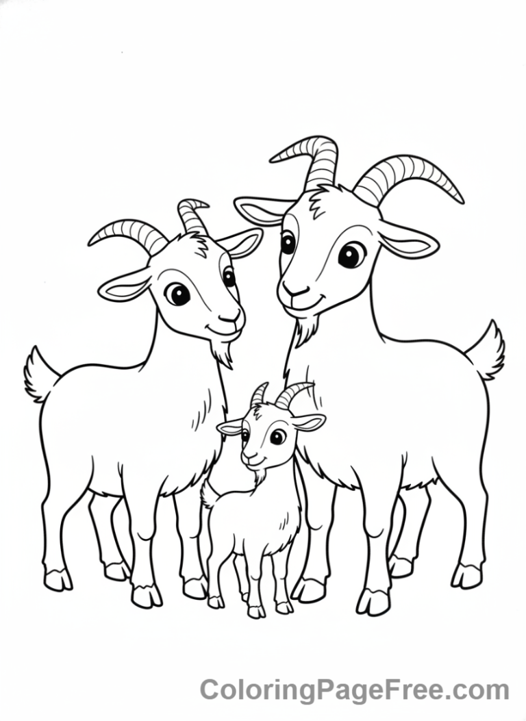 Goat coloring page - Goat family together