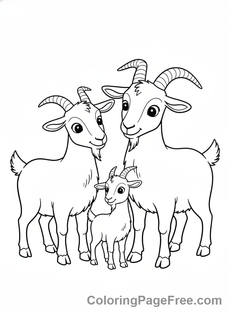 Goat coloring page - Goat family together