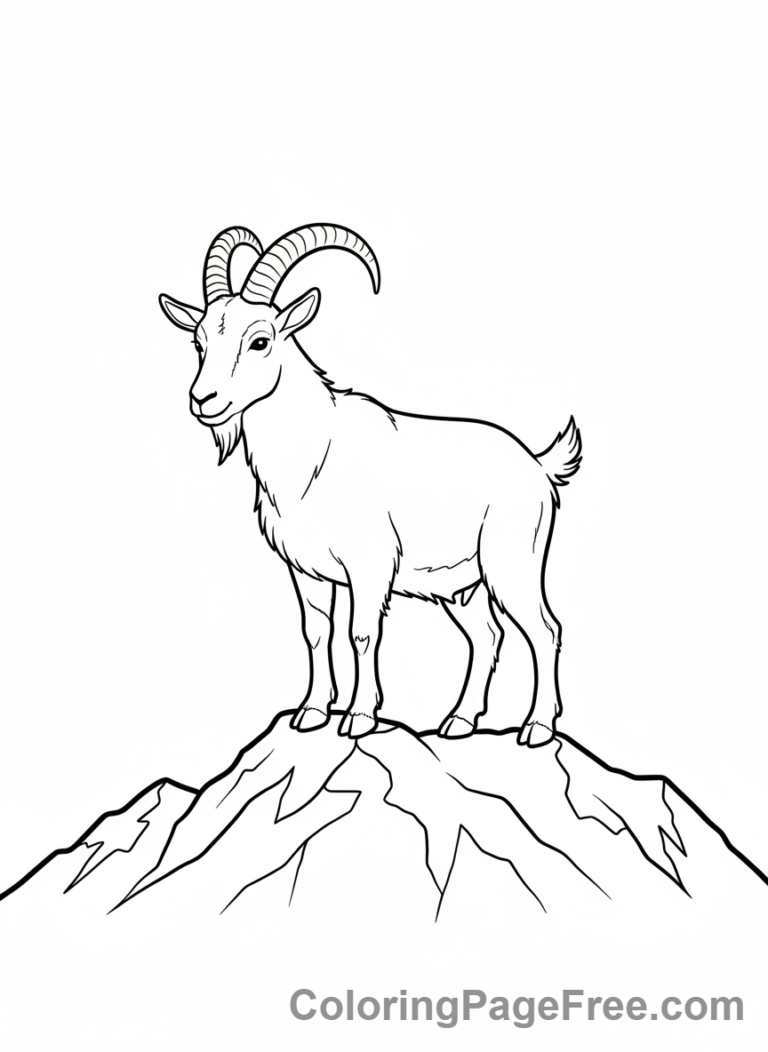 Goat coloring page - Goat mountain top