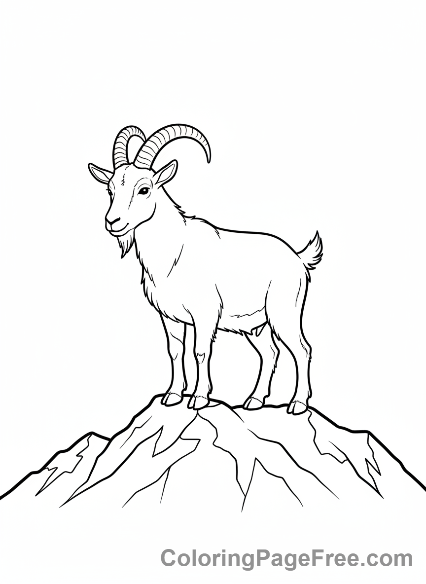 Goat coloring page - Goat mountain top