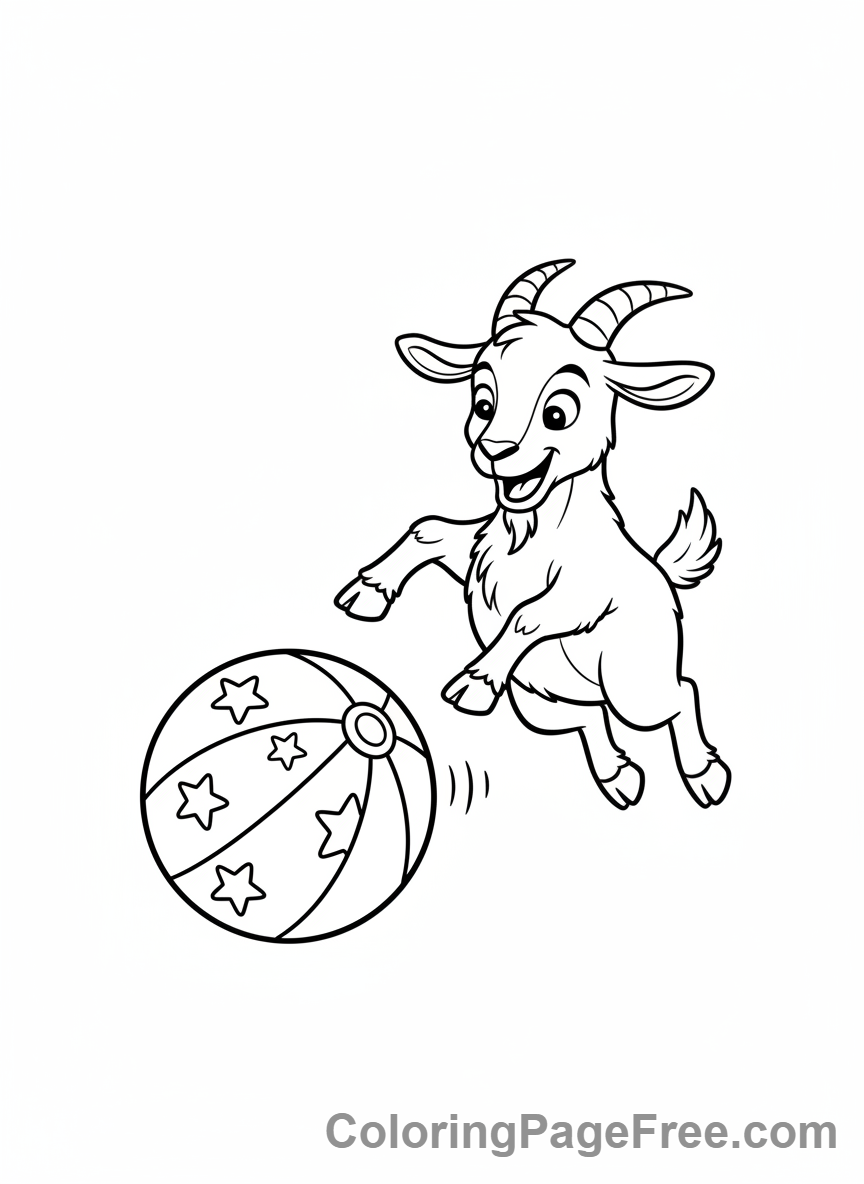 Goat coloring page - Goat playing ball