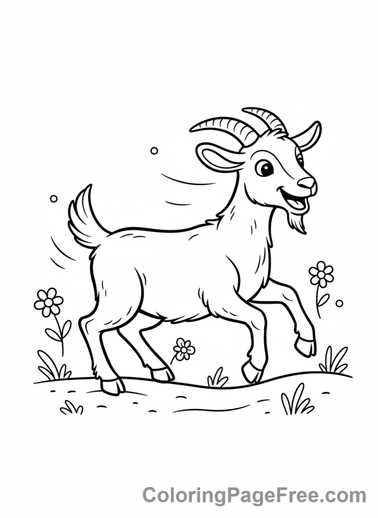 Goat coloring page - Goat running field