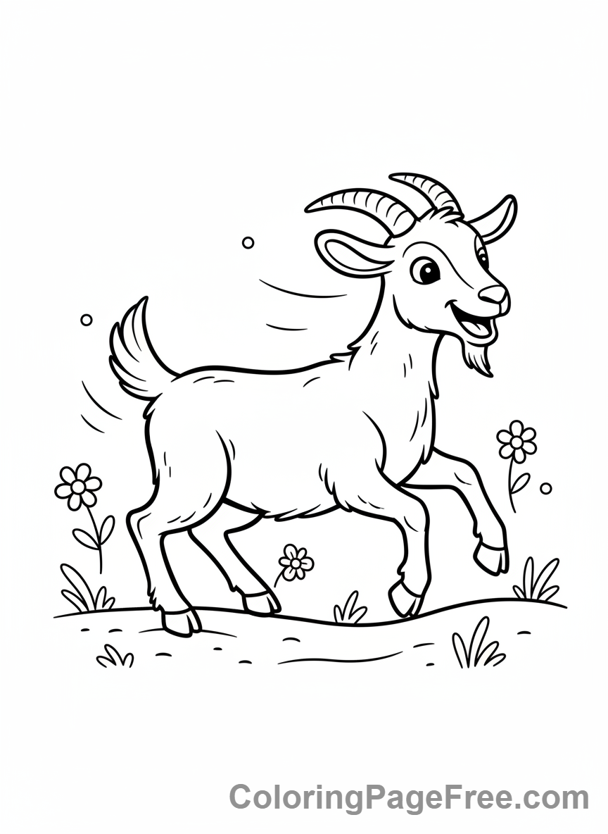 Goat coloring page - Goat running field