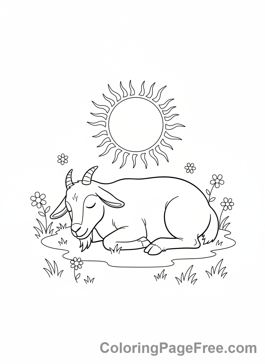 Goat coloring page - Goat sleeping peacefully