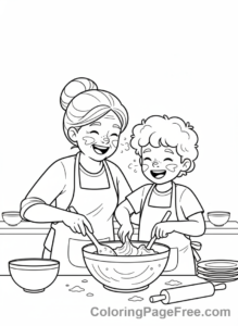 Grandparents Day coloring page - Baking cookies together