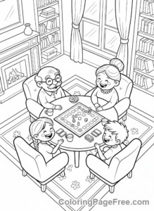 Grandparents Day coloring page - Board game fun