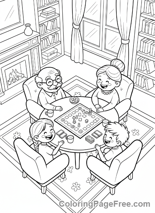 Grandparents Day coloring page - Board game fun