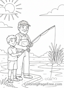 Grandparents Day coloring page - Fishing lesson