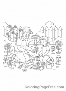Grandparents Day coloring page - Gardening flowers