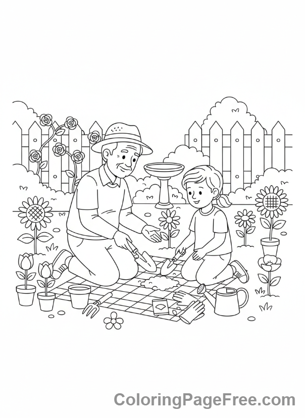 Grandparents Day coloring page - Gardening flowers