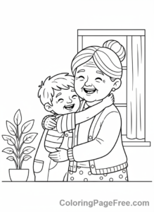 Grandparents Day coloring page - Hugging grandparents