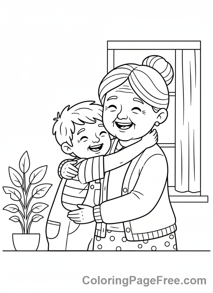 Grandparents Day coloring page - Hugging grandparents
