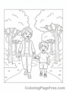 Grandparents Day coloring page - Park walk